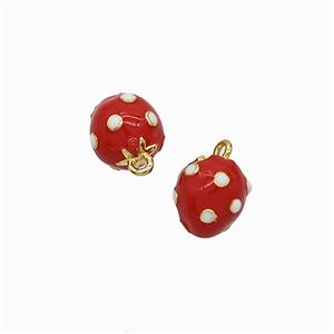 Copper Strawberry Pendant Red Enamel Gold Plated, approx 7-8mm