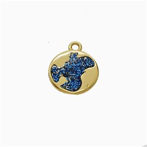 Copper Circle Pendant Blue Painted Gold Plated, approx 10mm