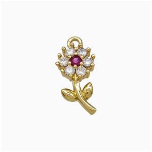 Copper Flower Pendant Pave Zirconia Gold Plated, approx 7-14mm