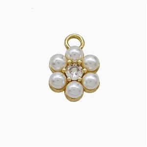 Copper Flower Pendant Pave Pearlized Resin Gold Plated, approx 13mm