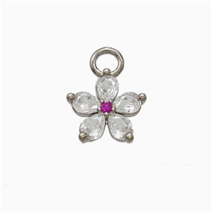 Copper Flower Pendant Pave Zirconia Platinum Plated, approx 10mm