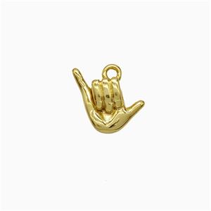 Shaka Hand Sign Charms Copper Pendant Gold Plated, approx 9-11mm