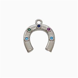 Copper Horseshoe Pendant Pave Zirconia Platinum Plated, approx 13mm
