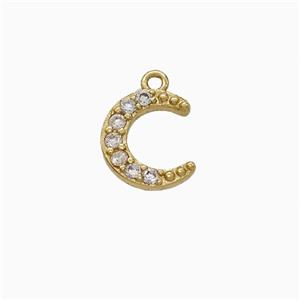 Copper Crescent Moon Pendant Pave Zirconia Gold Plated, approx 10-11mm
