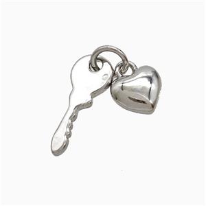 Copper Heart Key Pendant Platinum Plated, approx 7mm, 6-15mm