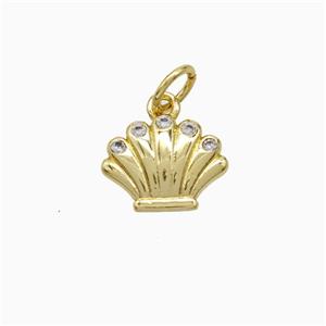 Copper Scallop Shell Pendant Pave Zirconia Gold Plated, approx 8-11mm