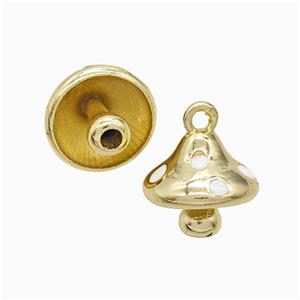 Copper Mushroom Pendant White Enamel Gold Plated, approx 15mm