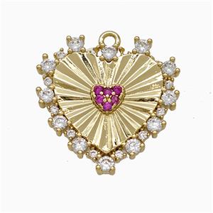 Copper Heart Pendant Micropave Zirconia Gold Plated, approx 19mm
