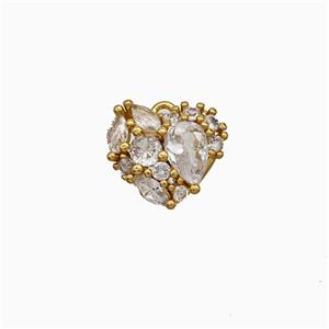 Copper Heart Pendant Micropave Zirconia Gold Plated, approx 11mm