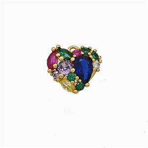 Copper Heart Pendant Micropave Multicolor Zirconia Gold Plated, approx 11mm