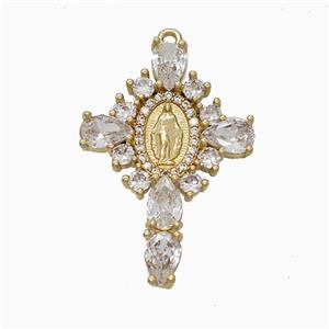 Copper Cross Pendant Pave Crystal Glass Virgin Mary Gold Plated, approx 20-28mm