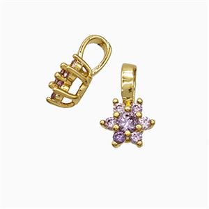 Copper Flower Pendant Pave Purple Crystal Glass Gold Plated, approx 6-10mm