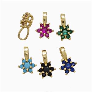 Copper Flower Pendant Pave Crystal Glass Gold Plated Mixed, approx 6-10mm