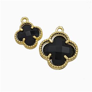 Copper Clover Pendant Pave Black Crystal Glass Gold Plated, approx 16mm