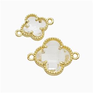 Copper Clover Connector Pave Clear Crystal Glass Gold Plated, approx 16mm