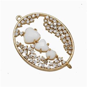 Copper Oval Connector Pave Zirconia Cateye Glass Gold Plated, approx 27-33mm