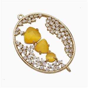 Copper Oval Connector Pave Zirconia Cateye Glass Gold Plated, approx 27-33mm