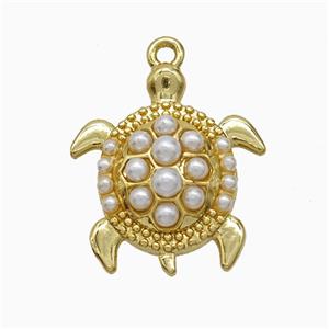 Copper Tortoise Pendant Pave Resin Gold Plated, approx 16-18mm