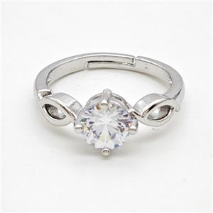 Copper Rings Pave Crystal Glass Adjustable Platinum Plated, approx 7mm, 18mm dia