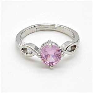Copper Rings Pave Pink Crystal Glass Adjustable Platinum Plated, approx 7mm, 18mm dia