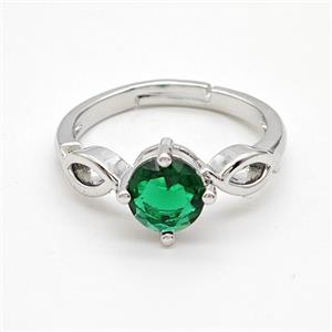 Copper Rings Pave Green Crystal Glass Adjustable Platinum Plated, approx 7mm, 18mm dia