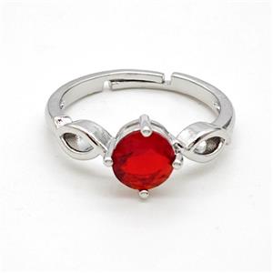 Copper Rings Pave Red Crystal Glass Adjustable Platinum Plated, approx 7mm, 18mm dia