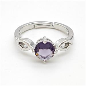 Copper Rings Pave Purple Crystal Glass Adjustable Platinum Plated, approx 7mm, 18mm dia