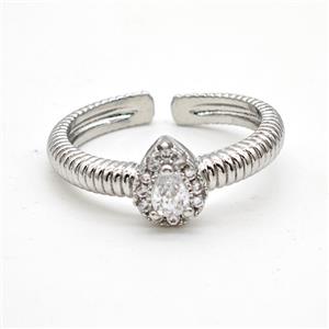 Copper Rings Pave Clear Crystal Glass Teardrop Platinum Plated, approx 6-7mm, 18mm dia