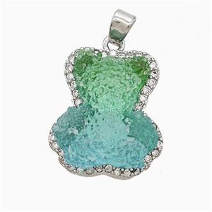 Resin Bear Copper Pendant Pave Zirconia Platinum Plated, approx 13-18mm