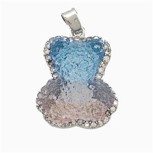 Resin Bear Copper Pendant Pave Zirconia Platinum Plated, approx 13-18mm