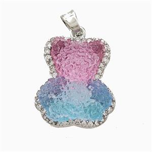 Resin Bear Copper Pendant Pave Zirconia Platinum Plated, approx 13-18mm