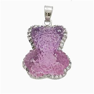 Resin Bear Copper Pendant Pave Zirconia Platinum Plated, approx 13-18mm