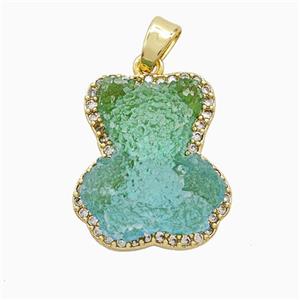 Resin Bear Copper Pendant Pave Zirconia Gold Plated, approx 13-18mm