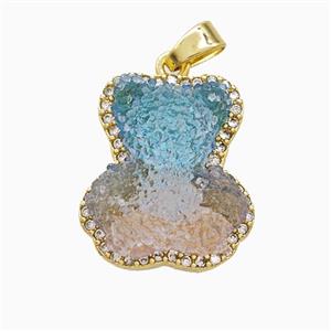 Resin Bear Copper Pendant Pave Zirconia Gold Plated, approx 13-18mm