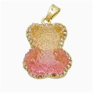 Resin Bear Copper Pendant Pave Zirconia Gold Plated, approx 13-18mm