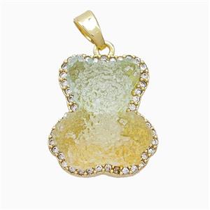 Resin Bear Copper Pendant Pave Zirconia Gold Plated, approx 13-18mm
