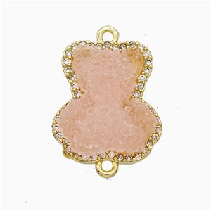 Pink Resin Bear Copper Connector Pave Zirconia Gold Plated, approx 13-18mm