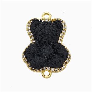 Black Resin Bear Copper Connector Pave Zirconia Gold Plated, approx 13-18mm