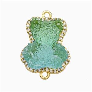 Green Resin Bear Copper Connector Pave Zirconia Gold Plated, approx 13-18mm