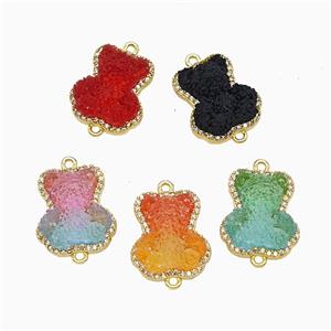 Resin Bear Copper Connector Pave Zirconia Gold Plated Mixed, approx 13-18mm