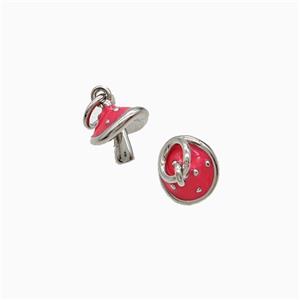 Copper Mushroom Pendant Red Enamel Platinum Plated, approx 7mm