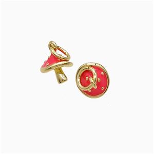 Copper Mushroom Pendant Red Enamel Gold Plated, approx 7mm
