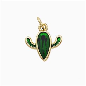 Copper Cactus Pendant Green Painted Gold Plated, approx 10-12.5mm