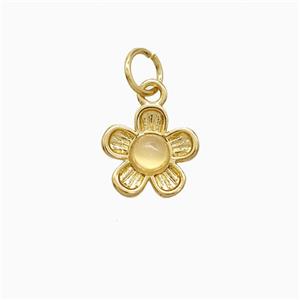 Copper Flower Pendant Pave Jade Gold Plated, approx 10mm