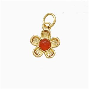 Copper Flower Pendant Pave Jade Gold Plated, approx 10mm