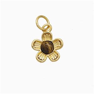 Copper Flower Pendant Pave Tigereye Gold Plated, approx 10mm