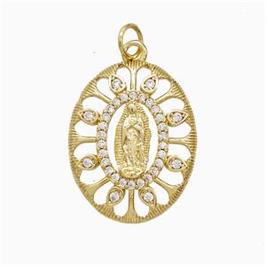 Copper Jesus Pendant Pave Zirconia Gold Plated, approx 18-23mm