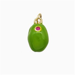 Copper Pear Pendant Green Enamel Gold Plated, approx 9-12mm