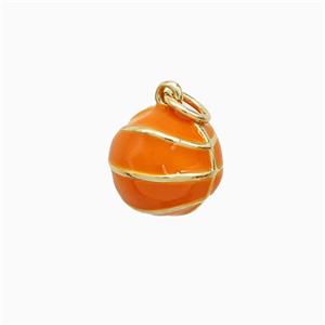 Copper Basketball Pendant Orange Enamel Sports Gold Plated, approx 11mm