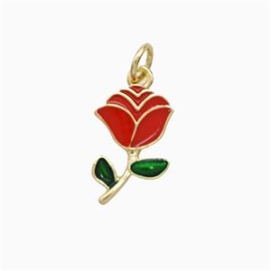 Copper Rose Flower Pendant Red Enamel Gold Plated, approx 10-14mm